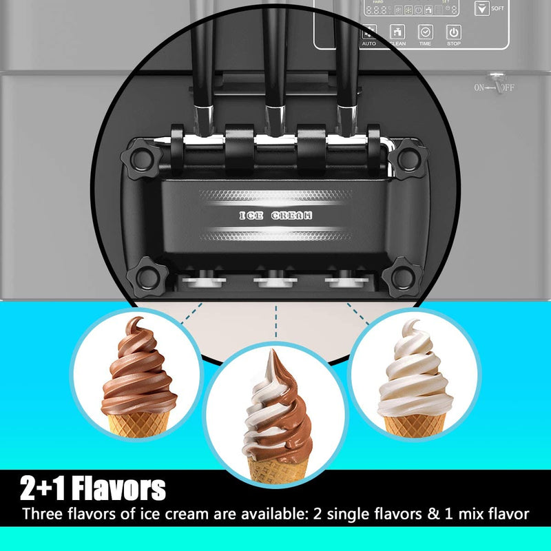 2200W Commercial Ice Cream Machine 5.3 - 7.4 gallon/H Automatic Ice Cream Maker with Auto Clean and Shut-Off Timer