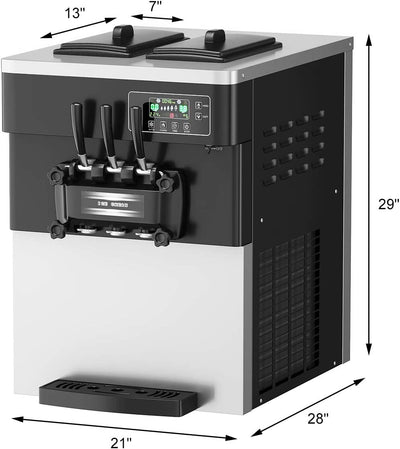 2200W Commercial Ice Cream Machine 5.3 - 7.4 gallon/H Automatic Ice Cream Maker with Auto Clean and Shut-Off Timer