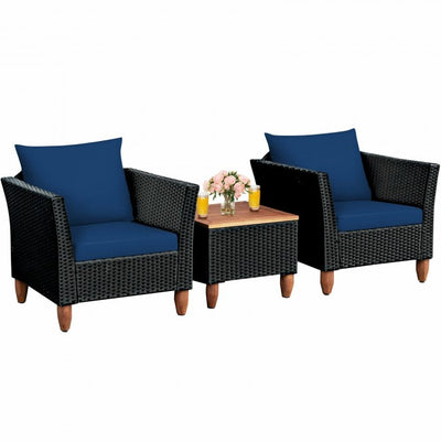 3 Pieces Outdoor Wicker Furniture Set Patio Conversation Sofa Set with Cushion and Table