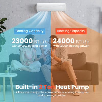 24000BTU Mini Split Air Conditioner and Heater 17 SEER Wall-Mounted Ductless AC Unit with Heat Pump