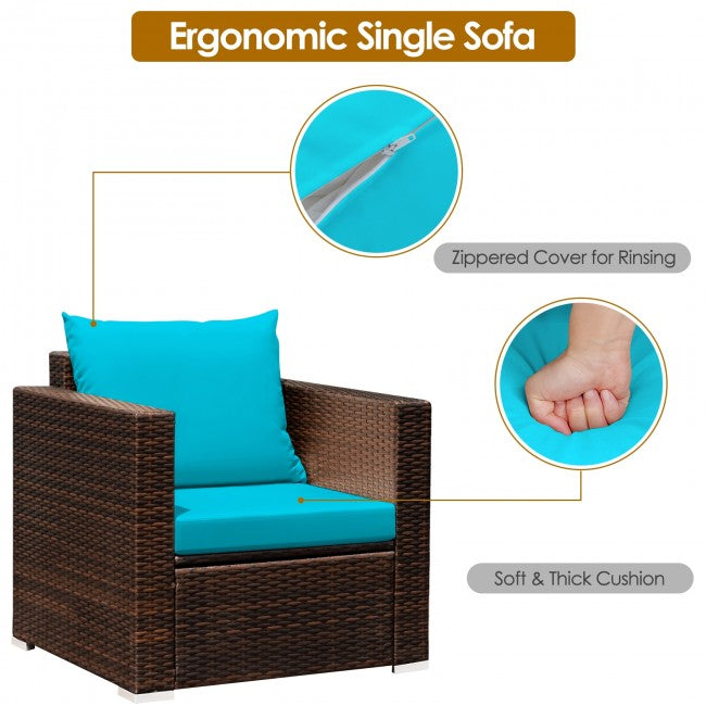 3 Pieces Patio Rattan Furniture Set Conversation Sofa Set with Cushion