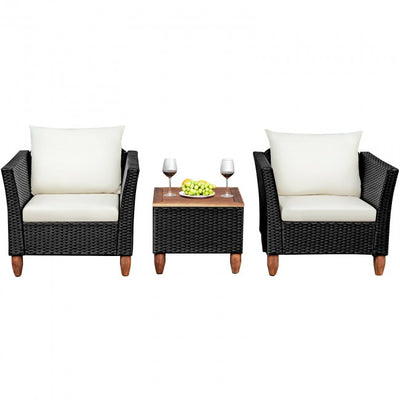 3 Pieces Outdoor Wicker Furniture Set Patio Conversation Sofa Set with Cushion and Table