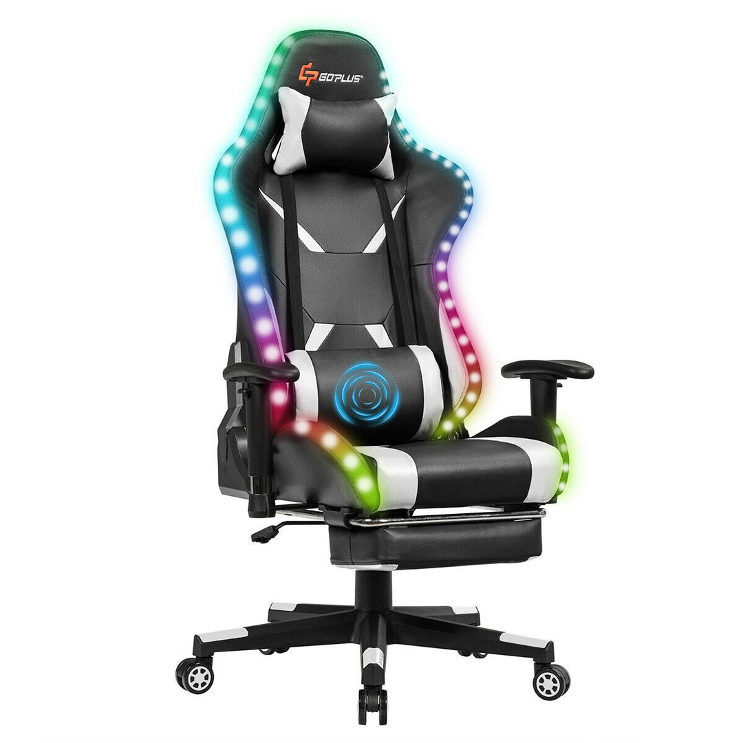 Ergonomic High Back Massage Gaming Chair with Light and Handrails
