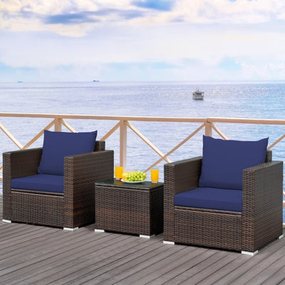 3 Pieces Patio Rattan Furniture Set Conversation Sofa Set with Cushion