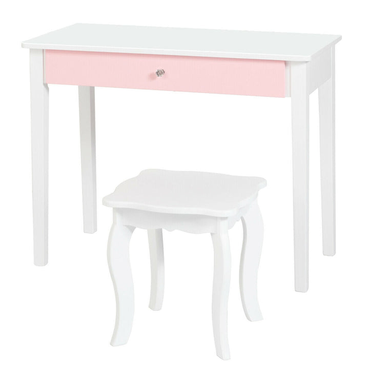 Kids Princess Make Up Dressing Table with Tri-folding Mirror and Chair