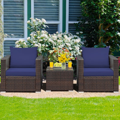 3 Pieces Patio Rattan Furniture Set Conversation Sofa Set with Cushion