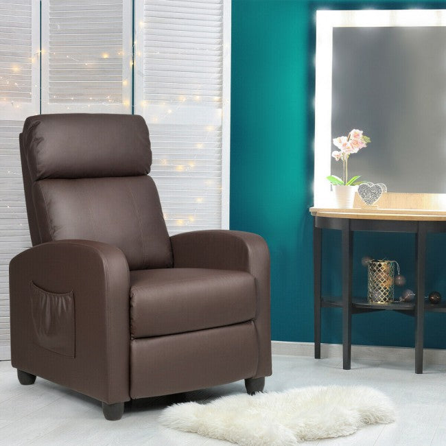 Single Recliner Chair Wingback Chair Home Theater Seating with Massage Function and Side Pocket