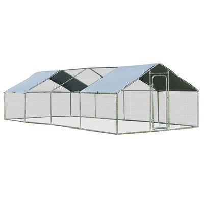 26FT Large Metal Chicken Coop Walk-in Poultry Cage Hen Run House Shade Cage with Waterproof Cover