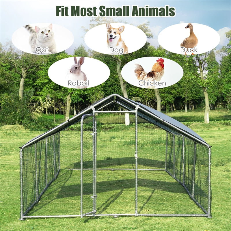 26FT Large Metal Chicken Coop Walk-in Poultry Cage Hen Run House Shade Cage with Waterproof Cover