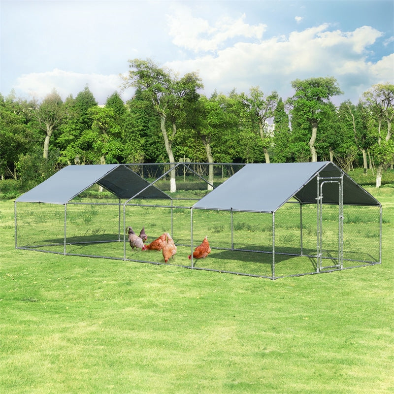 26FT Large Metal Chicken Coop Walk-in Poultry Cage Hen Run House Shade Cage with Waterproof Cover