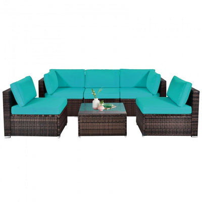 6 Pieces Outdoor Rattan Sectional Conversation Sofa Set Patio Furniture Set with Cushion and Table