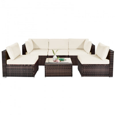 6 Pieces Outdoor Rattan Sectional Conversation Sofa Set Patio Furniture Set with Cushion and Table