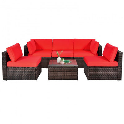 6 Pieces Outdoor Rattan Sectional Conversation Sofa Set Patio Furniture Set with Cushion and Table