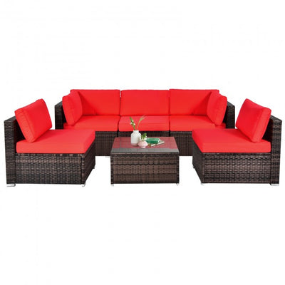 6 Pieces Outdoor Rattan Sectional Conversation Sofa Set Patio Furniture Set with Cushion and Table