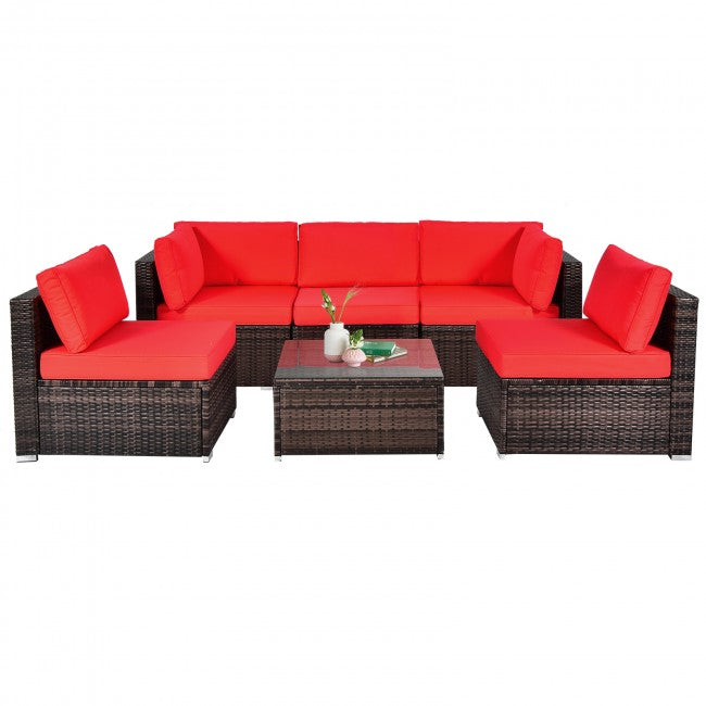 6 Pieces Outdoor Rattan Sectional Conversation Sofa Set Patio Furniture Set with Cushion and Table