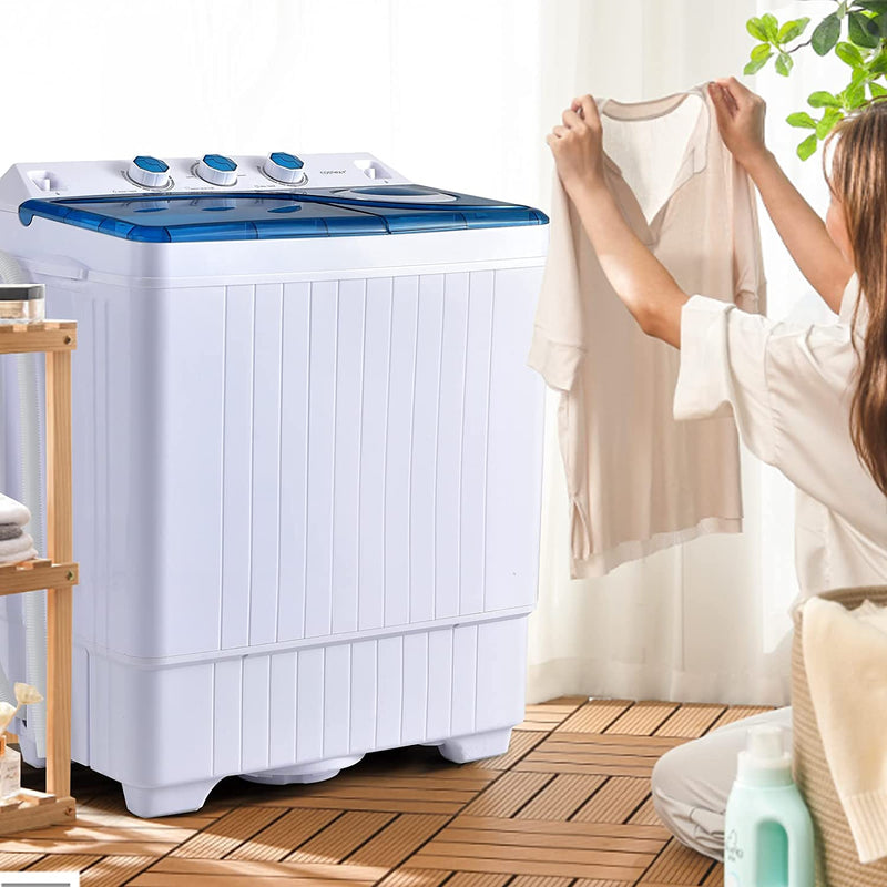 26lbs Portable Semi-Automatic Washing Machine 2 in 1 Twin Tub Washer with Timer Function