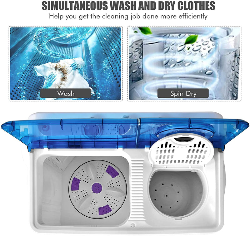 26lbs Portable Semi-Automatic Washing Machine 2 in 1 Twin Tub Washer with Timer Function
