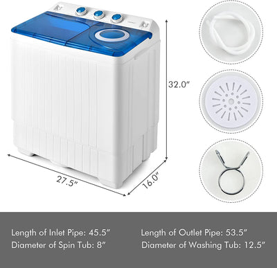 26lbs Portable Semi-Automatic Washing Machine 2 in 1 Twin Tub Washer with Timer Function