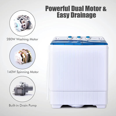26lbs Portable Semi-Automatic Washing Machine 2 in 1 Twin Tub Washer with Timer Function