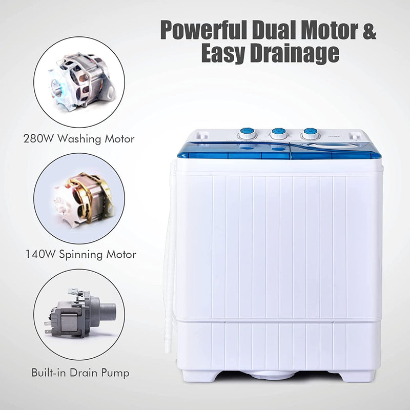 26lbs Portable Semi-Automatic Washing Machine 2 in 1 Twin Tub Washer with Timer Function