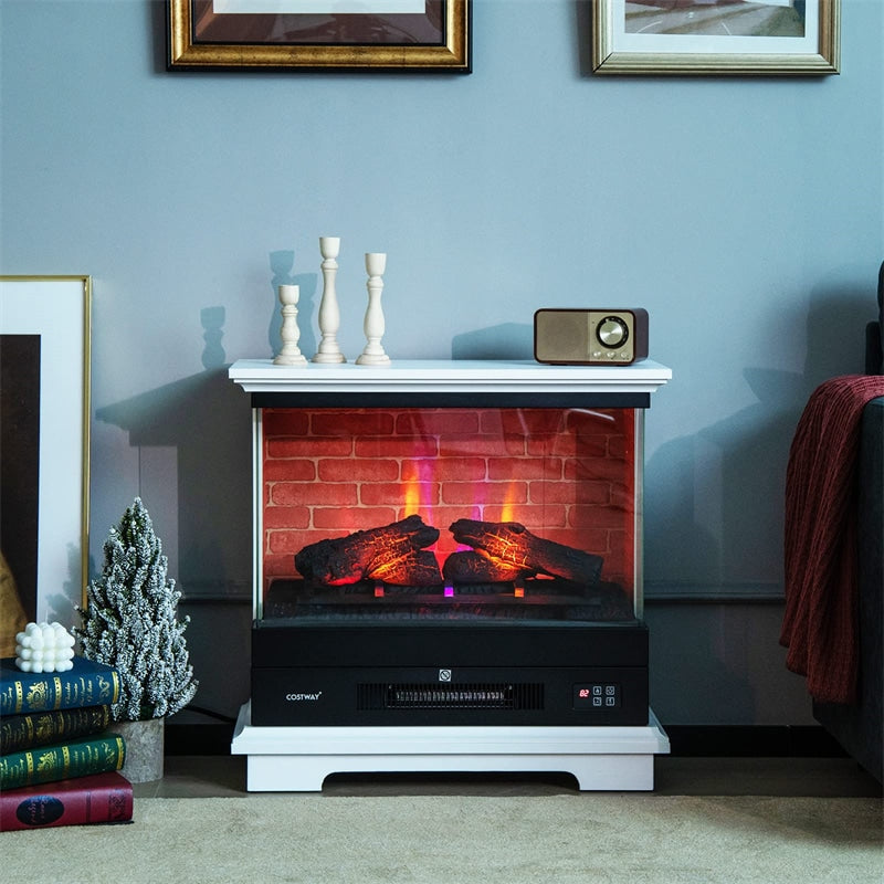 27 Inch Freestanding Fireplace 1400W Electric Fireplace Heater with 3-Level Vivid Flame & Thermostat