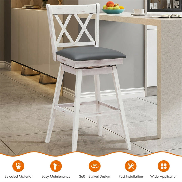 29.5 Inch Set of 2 Bar Stools 360° Swivel Counter Height Bar Stool with Foot Rest Upholstered Cushion and Ergonomic Backrest