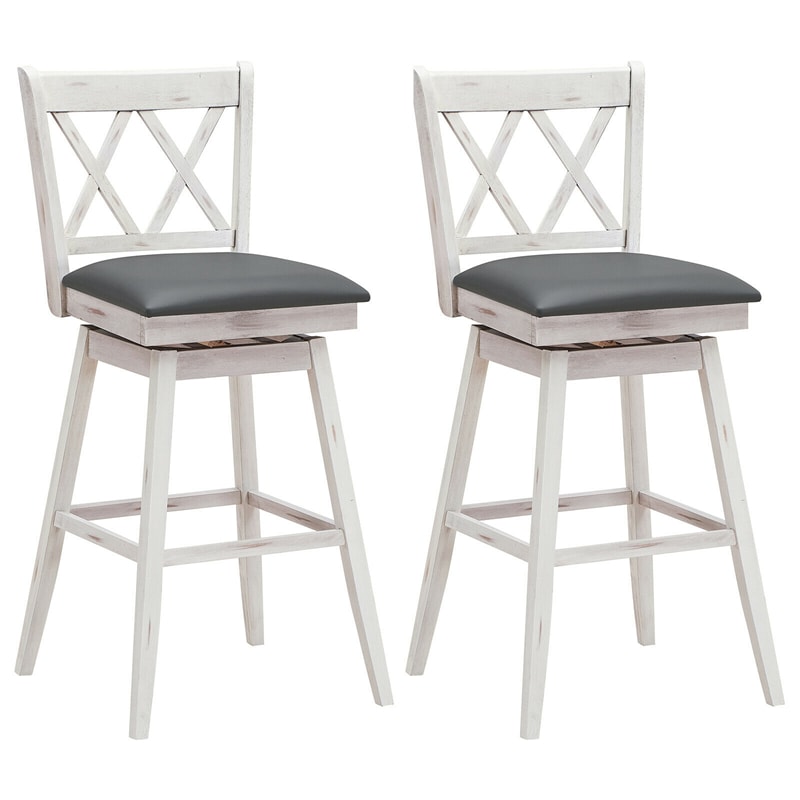 29.5 Inch Set of 2 Bar Stools 360° Swivel Counter Height Bar Stool with Foot Rest Upholstered Cushion and Ergonomic Backrest