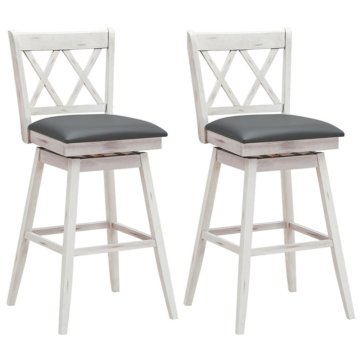 29.5 Inch Set of 2 Bar Stools 360° Swivel Counter Height Bar Stool with Foot Rest Upholstered Cushion and Ergonomic Backrest