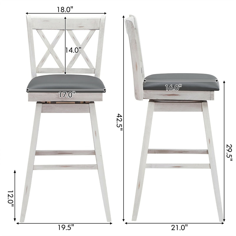 29.5 Inch Set of 2 Bar Stools 360° Swivel Counter Height Bar Stool with Foot Rest Upholstered Cushion and Ergonomic Backrest