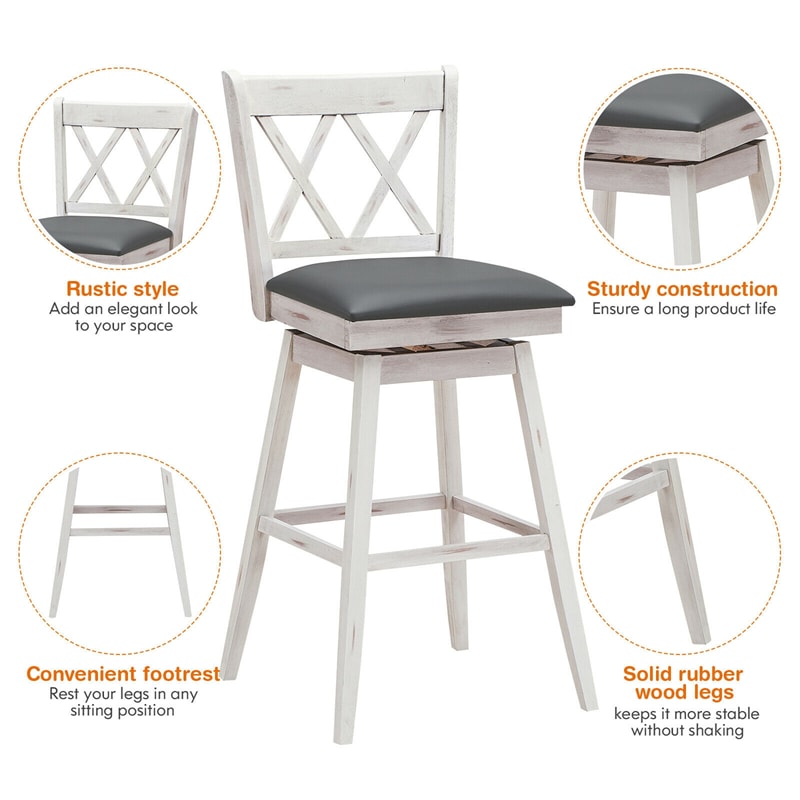 29.5 Inch Set of 2 Bar Stools 360° Swivel Counter Height Bar Stool with Foot Rest Upholstered Cushion and Ergonomic Backrest