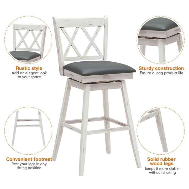 29.5 Inch Set of 2 Bar Stools 360° Swivel Counter Height Bar Stool with Foot Rest Upholstered Cushion and Ergonomic Backrest