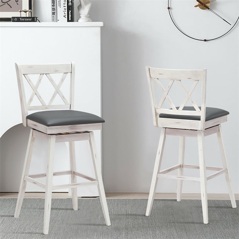 29.5 Inch Set of 2 Bar Stools 360° Swivel Counter Height Bar Stool with Foot Rest Upholstered Cushion and Ergonomic Backrest