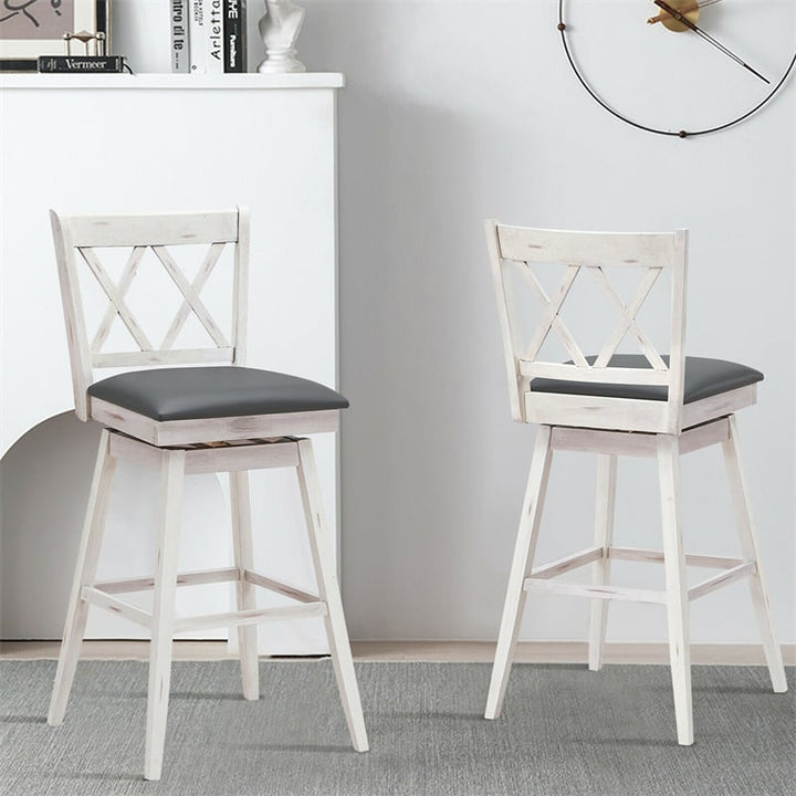 29.5 Inch Set of 2 Bar Stools 360° Swivel Counter Height Bar Stool with Foot Rest Upholstered Cushion and Ergonomic Backrest