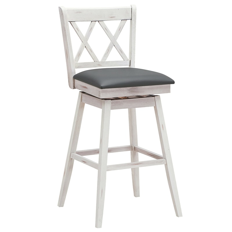 29.5 Inch Set of 2 Bar Stools 360° Swivel Counter Height Bar Stool with Foot Rest Upholstered Cushion and Ergonomic Backrest