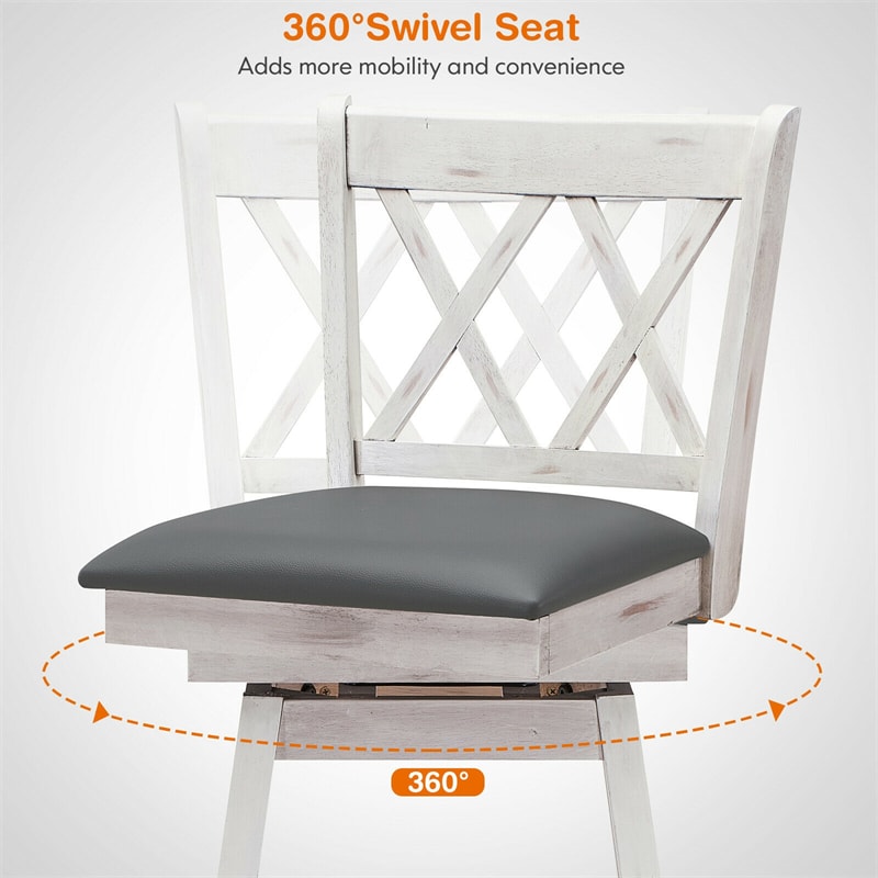 29.5 Inch Set of 2 Bar Stools 360° Swivel Counter Height Bar Stool with Foot Rest Upholstered Cushion and Ergonomic Backrest