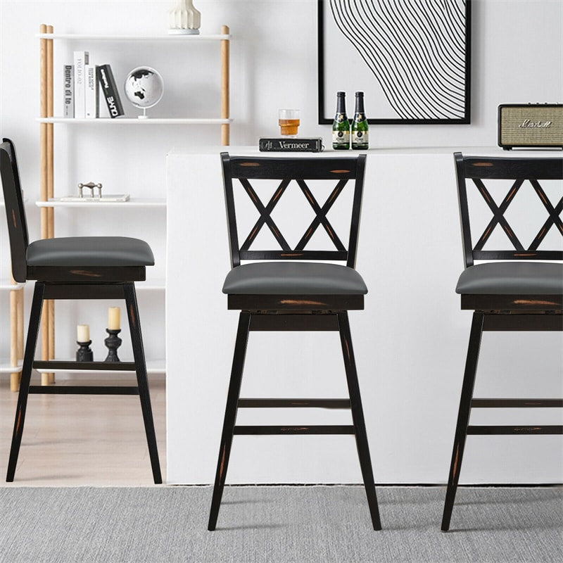 29.5 Inch Set of 2 Bar Stools 360° Swivel Counter Height Bar Stool with Foot Rest Upholstered Cushion and Ergonomic Backrest