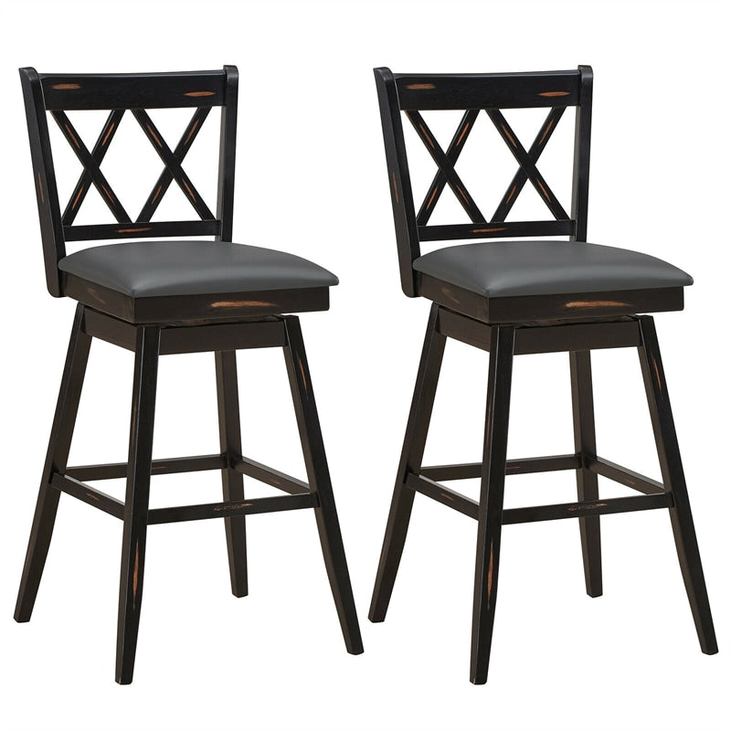 29.5 Inch Set of 2 Bar Stools 360° Swivel Counter Height Bar Stool with Foot Rest Upholstered Cushion and Ergonomic Backrest
