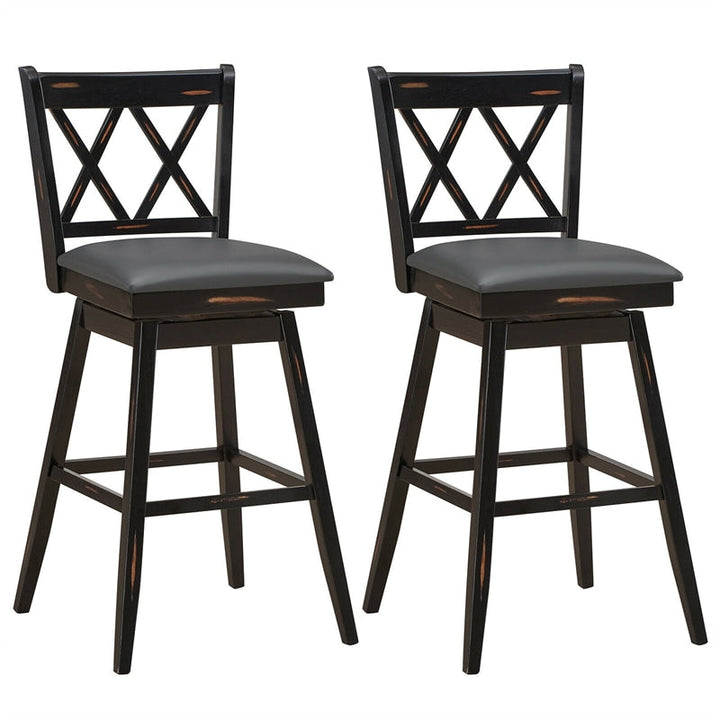 29.5 Inch Set of 2 Bar Stools 360° Swivel Counter Height Bar Stool with Foot Rest Upholstered Cushion and Ergonomic Backrest