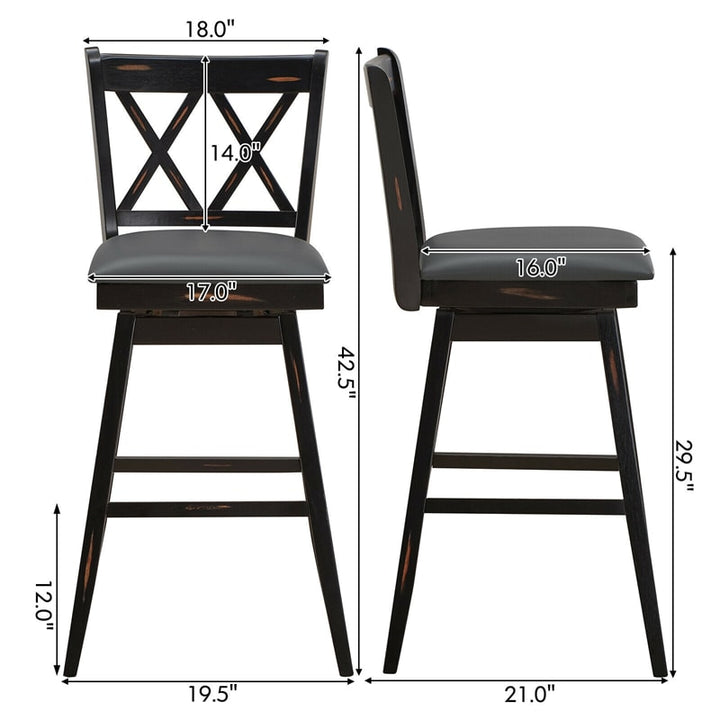 29.5 Inch Set of 2 Bar Stools 360° Swivel Counter Height Bar Stool with Foot Rest Upholstered Cushion and Ergonomic Backrest