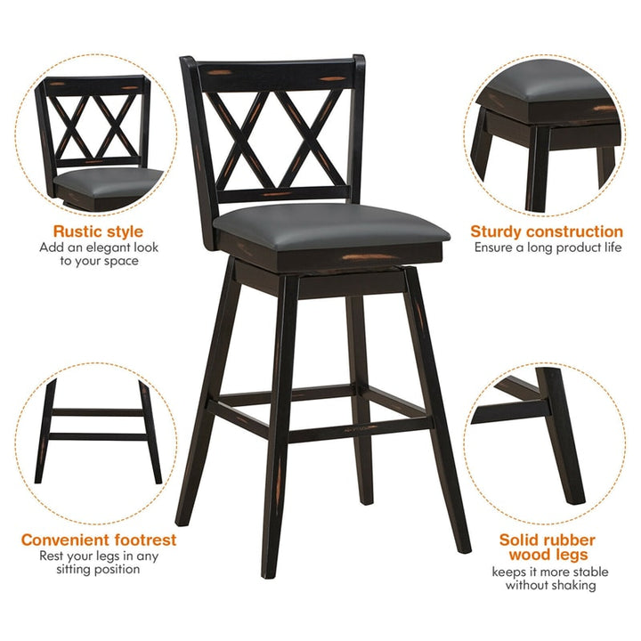 29.5 Inch Set of 2 Bar Stools 360° Swivel Counter Height Bar Stool with Foot Rest Upholstered Cushion and Ergonomic Backrest
