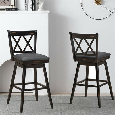 29.5 Inch Set of 2 Bar Stools 360° Swivel Counter Height Bar Stool with Foot Rest Upholstered Cushion and Ergonomic Backrest