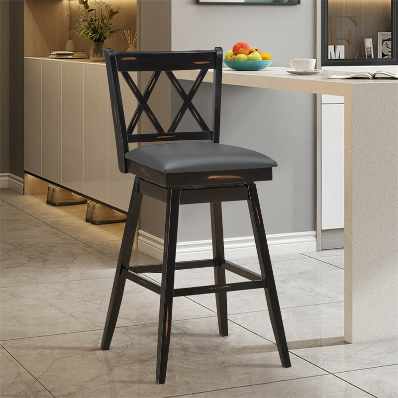 29.5 Inch Set of 2 Bar Stools 360° Swivel Counter Height Bar Stool with Foot Rest Upholstered Cushion and Ergonomic Backrest