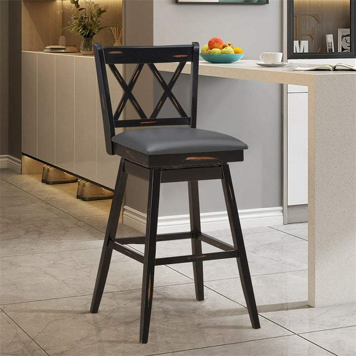 29.5 Inch Set of 2 Bar Stools 360° Swivel Counter Height Bar Stool with Foot Rest Upholstered Cushion and Ergonomic Backrest