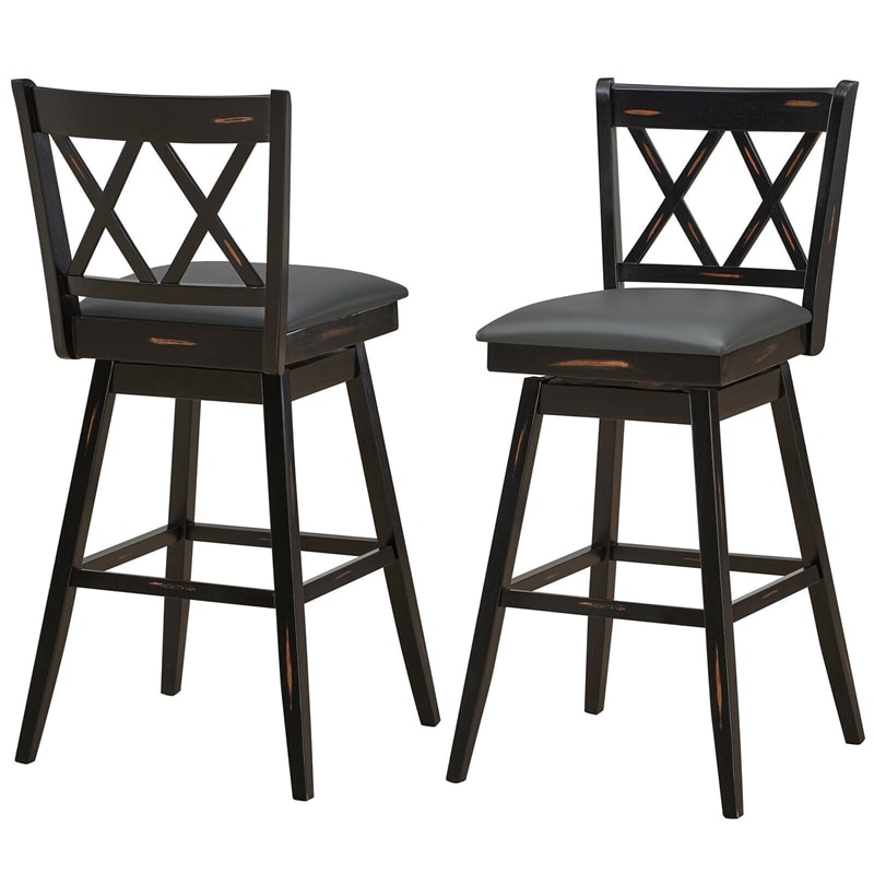 29.5 Inch Set of 2 Bar Stools 360° Swivel Counter Height Bar Stool with Foot Rest Upholstered Cushion and Ergonomic Backrest