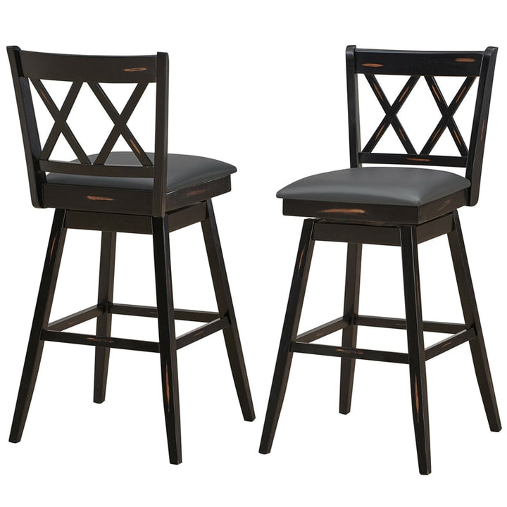 29.5 Inch Set of 2 Bar Stools 360° Swivel Counter Height Bar Stool with Foot Rest Upholstered Cushion and Ergonomic Backrest