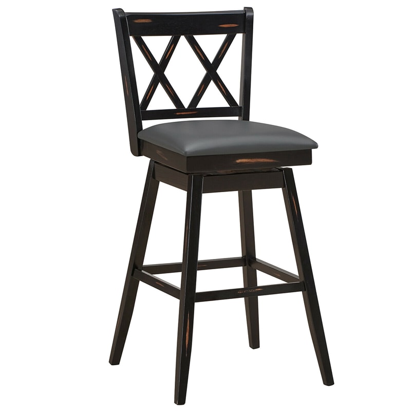 29.5 Inch Set of 2 Bar Stools 360° Swivel Counter Height Bar Stool with Foot Rest Upholstered Cushion and Ergonomic Backrest