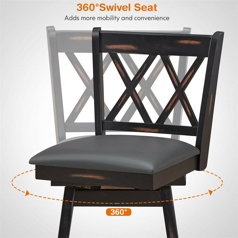 29.5 Inch Set of 2 Bar Stools 360° Swivel Counter Height Bar Stool with Foot Rest Upholstered Cushion and Ergonomic Backrest