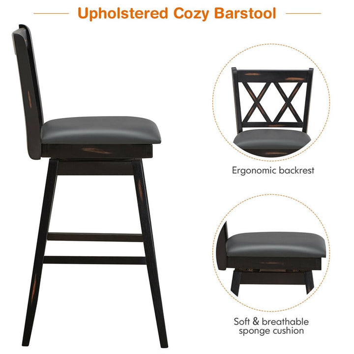 29.5 Inch Set of 2 Bar Stools 360° Swivel Counter Height Bar Stool with Foot Rest Upholstered Cushion and Ergonomic Backrest