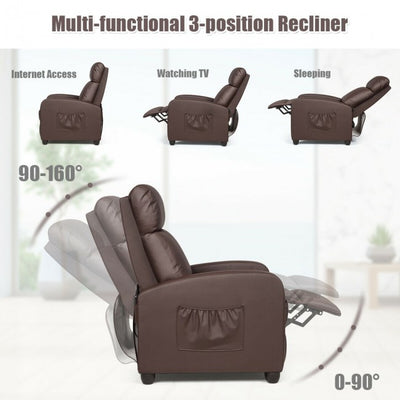 Single Recliner Chair Wingback Chair Home Theater Seating with Massage Function and Side Pocket