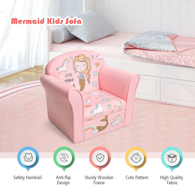 Kids Mermaid Armrest Couch Upholstered Sofa